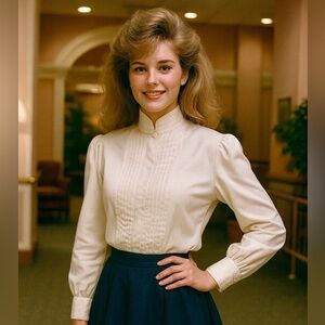 Jason Prescott 80’s Tux Style Vintage Ivory Button down puff sleeve Sz 14 cotton